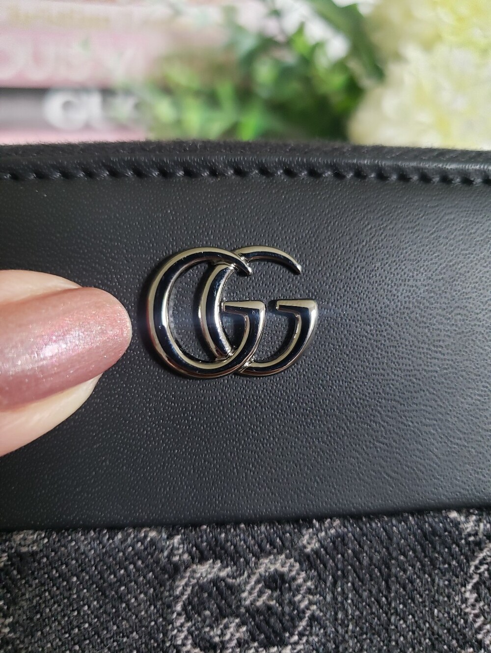 Authentic Pre-owned Gucci Petite Marmont Black Denim & Leather Zip Around Wallet - Picture 5 of 13